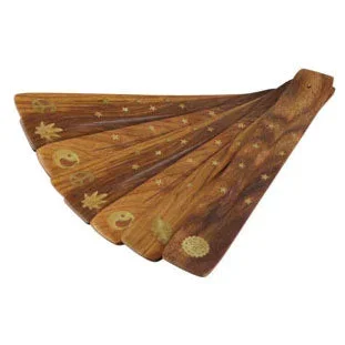 10″ Wooden Incense Burner with Brass Inlay – Assorted Designs