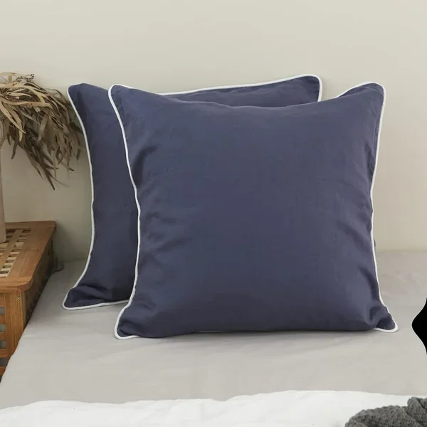100% Linen Euro Shams With White Trim Inserted Edges 26X26 Inch Stone Washed P