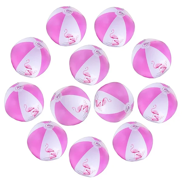 12″ Pink Flamingo Party Pack Inflatable Beach Balls For Swimming, Beach Poo