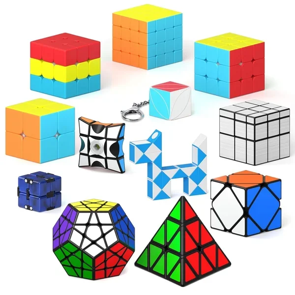 12 Pack Speed Cube Set Puzzle Cube Pack, 2X2 3X3 4X4 Pyramid Dodecahedron M
