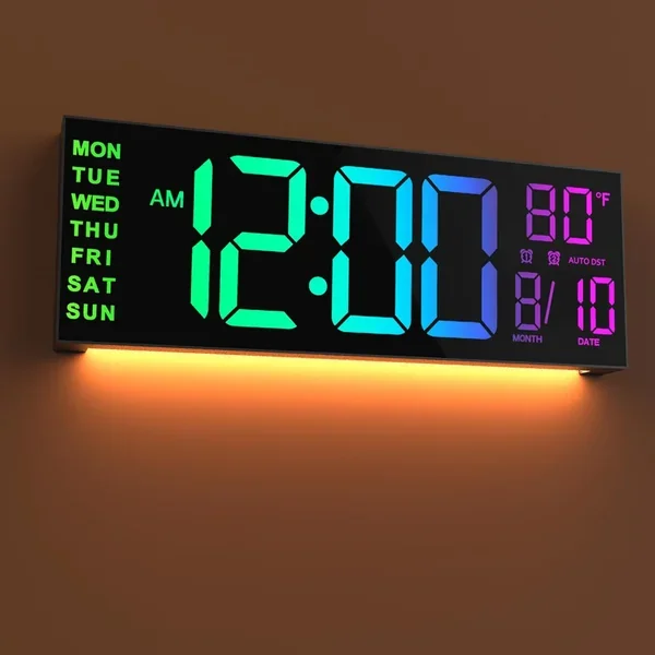 16″ Large Digital Wall Clock With Remote Control, Dual Alarm With Big Led Scre