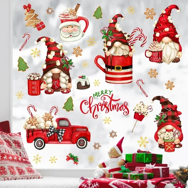 173 Pcs Merry Christmas Gnome Window Clings 9 Sheets, Xmas Red Truck 2024 New