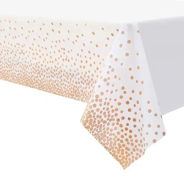 1pc Rose Golden Plastic Party Tablecloth | 108”x54” | Disposable Premium Decorative Rectangular Table Cover | Fits 8ft Table
