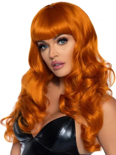 24″ Long Wavy Wig with Bangs – Ginger – One Size