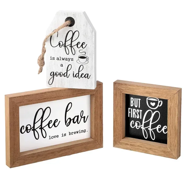 3 Pieces Mini Coffee Bar Sign Farmhouse Coffee Wooden Sign But First Coffee Wo