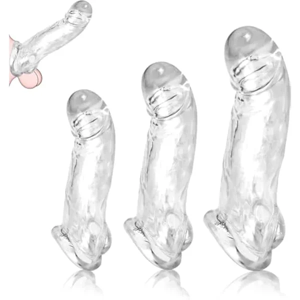 3 Sizes Reusable Penis Sleeve Penis Ring,Soft Clear Cock Sleeve Penis Extender Adult Sex Toys For Men Women,Odorless Penis Enlarger Male Sex Toys For Couples Pleasure