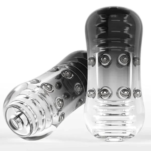 3D Realistic Pocket Pussy With 12 Stimulating Beads & Suction Technology – Transparent Tpe Sleeve, Realistic Textured Design, Portable Discreet Sex Toy For Men (Black+Transparent)