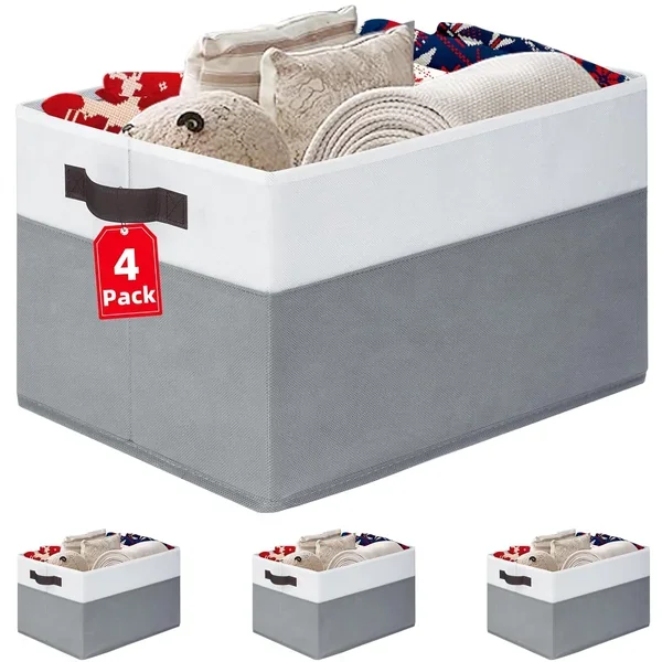 4 Pack Large Storage Baskets For Shelves | Fabric Closet Organizers And Storage