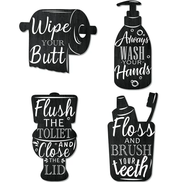 4 Pcs Bathroom Wooden Wall Signs Wash Brush Floss Flush Sign Wall Decor Vintag