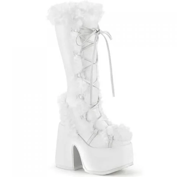 5″ Vegan Suede Platform Go-Go Boot – White –