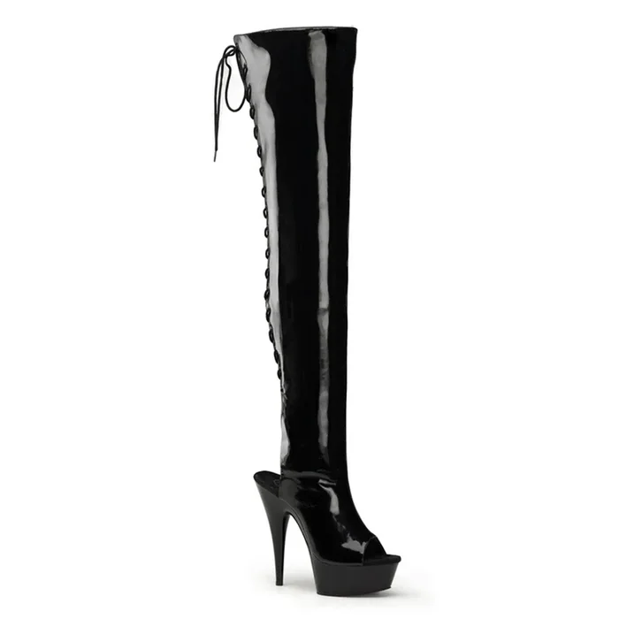 6″ Patent Open Toe/Heel Thigh High Boot