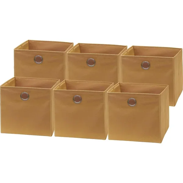 6 Pack Cube Baskets With Handles, Tan