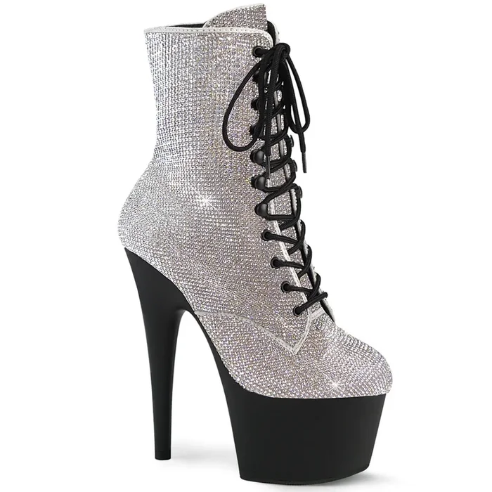 7″ Rhinestone Lace-Up Bootie with Black Platform/Heel