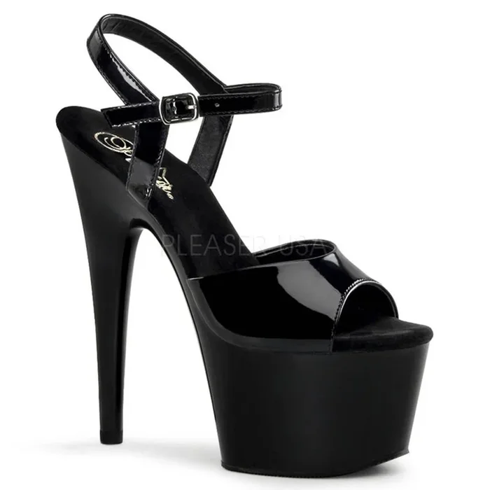 7″ Spike Heel Black Platform Ankle Strap Sandal