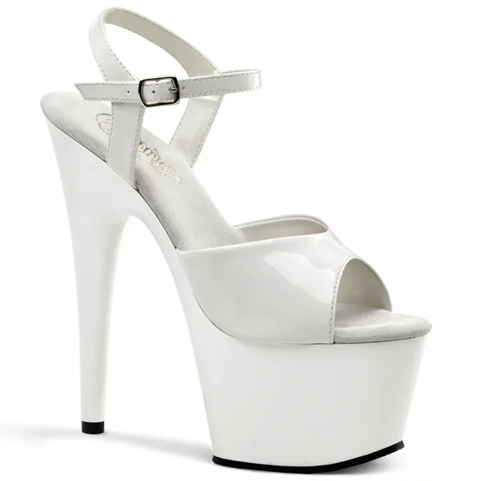 7″ Spike Heel White Platform Ankle Strap Sandal