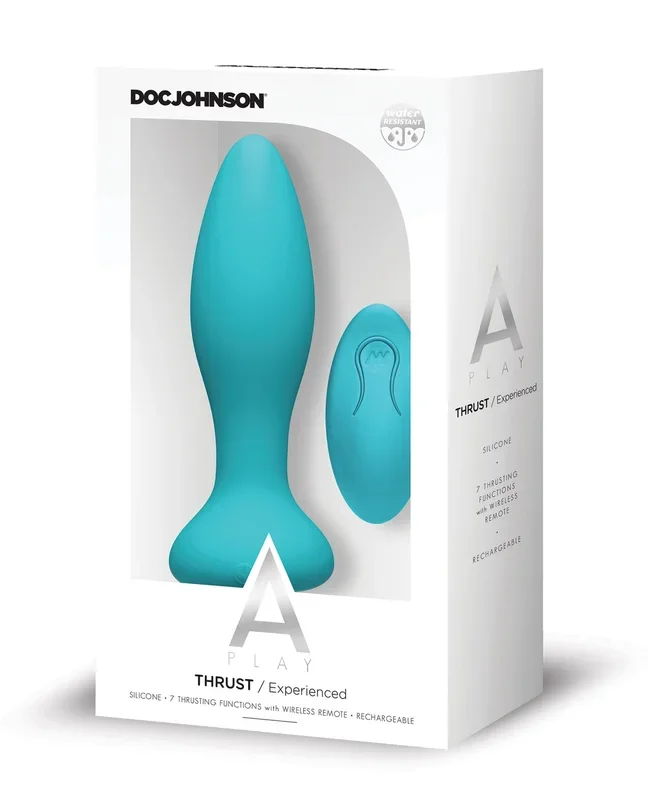 A Play Thrust Experienced Rechargeable Silicone Anal Plug w/Remote – Teal