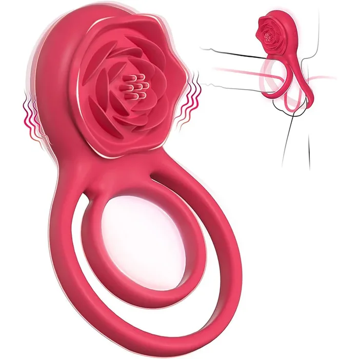 Acmejoy – 7 Vibrating Dual Loop Rose Cock Ring