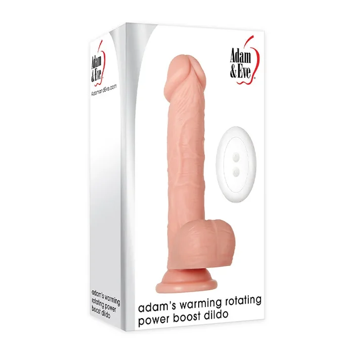 Adam & Eve Adam’s Warming Rotating Power Boost Rechargeable Remote-Controlled Vibrating 7.5 in. Silicone Dildo With Balls Beige