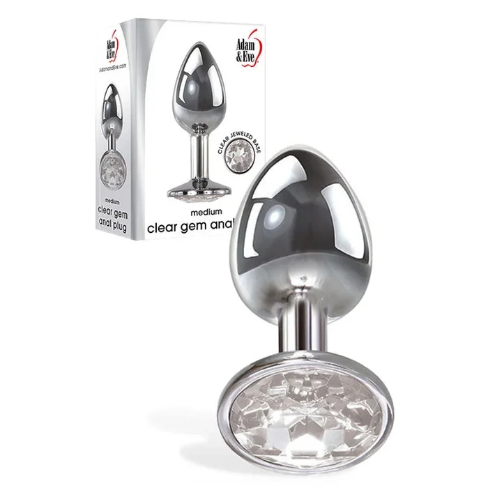 Adam & Eve Clear Gem Anal Plug – Medium – Metallic 8.2 cm Medium Butt Plug with Clear Gem Base