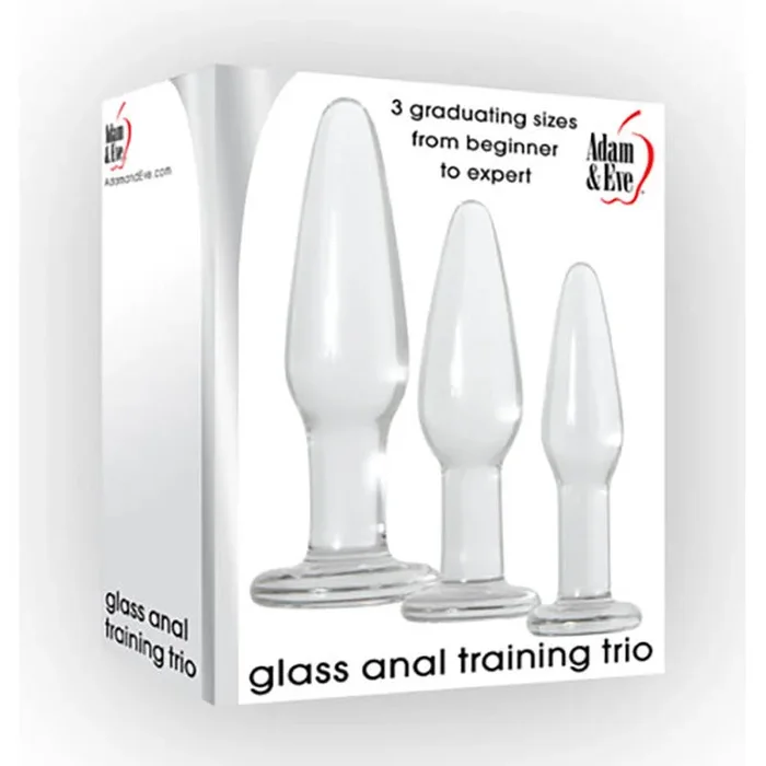 Adam & Eve Glass Anal Training Trio – Clear Glass Butt Plugs – Set of 3 Sizes