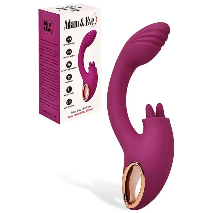 Adam & Eve ROSE GOLD CLIT TICKLER – Red 22 cm USB Rechargeable Rabbit Vibrator