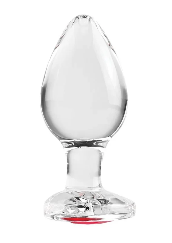 Adam and Eve Red Heart Gem Glass Anal Plug