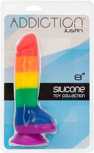 Addiction 100% Silicone Justin 8 inches realistic rainbow dildo with balls