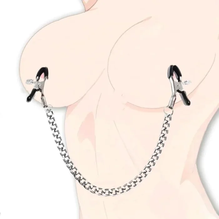 Adjustable BDSM Metal Nipple Clamps with Chain – Breast Teasing Toys for Couples & Women