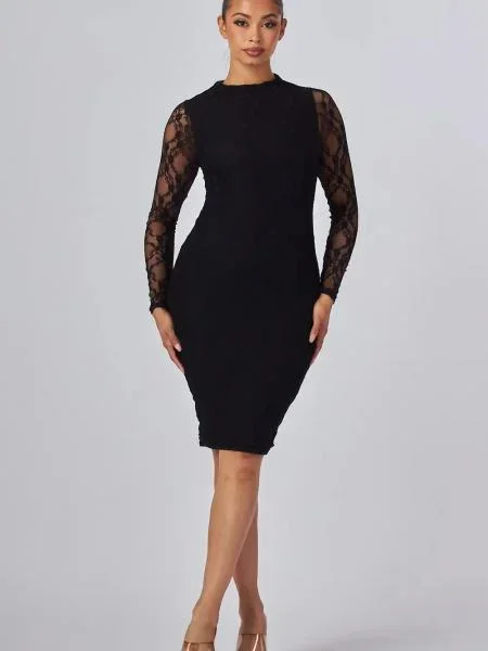 Ailisa Lace Bodycon Dress – Black –