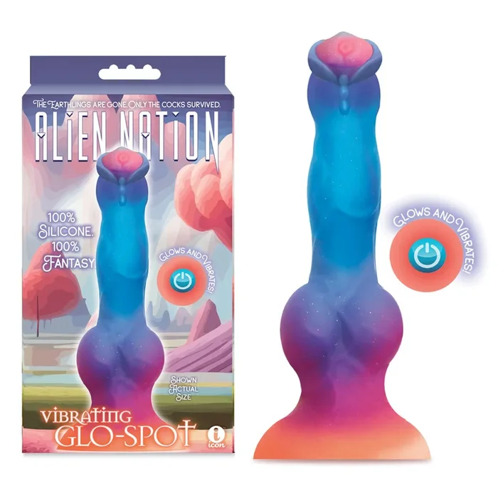 Alien Nation – Glo-Spot – Glow In Dark Coloured 21.6 cm USB Rechargeable Vibrating Fantasy Dong