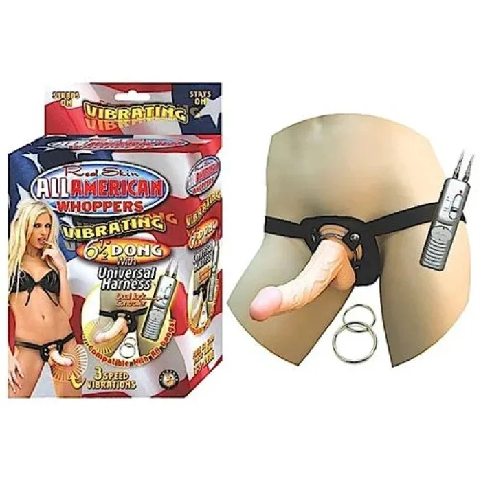All American Whoppersvibrating 6.5-Inch Dong With Universasl Harness – Flesh