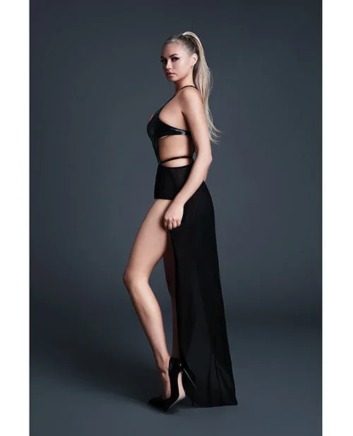 Allure Take Me Latex Look Vinyl and Mesh Teddy w/Attached Skirt – Black SM