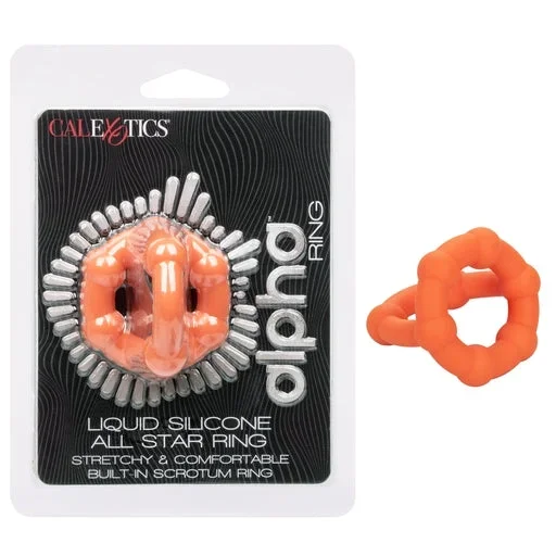 Alpha Liquid Silicone All Star Ring Orange Ultra Stretchy Dual Ring with Beaded Accents and Built-In Scrotum Support
