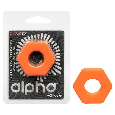 Alpha Liquid Silicone Prolong Sexagon Ring Orange 0.75 Inch Diameter Stretchy Durable Waterproof