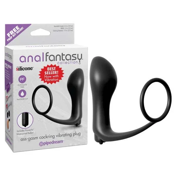 Anal Fantasy Collection Ass-gasm Cockring Plug – Black Vibrating Butt Plug with Cock Ring