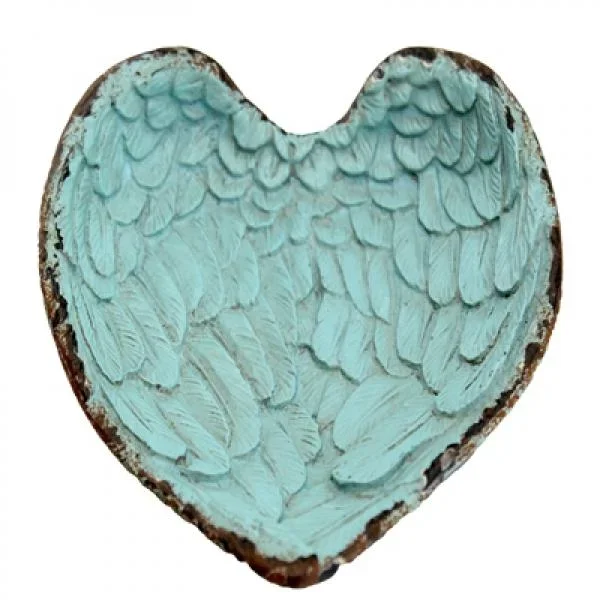 Angel Wings Metal Heart Tray – Antiqued Turquoise