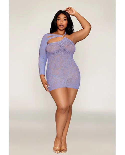 Asymmetrical One Shoulder Seamless Lace Chemise – Lavender QN