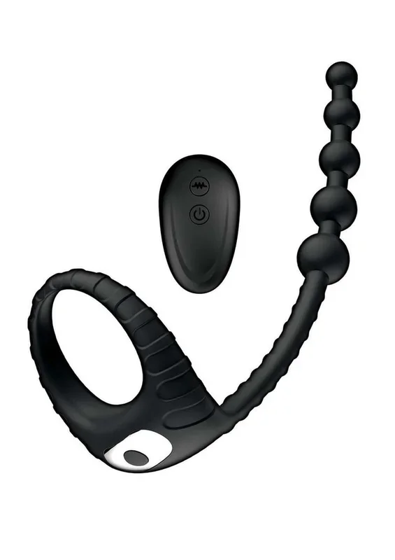 Atomic Dual Delight Rechargeable Silicone Cock Ring with Anal Beads