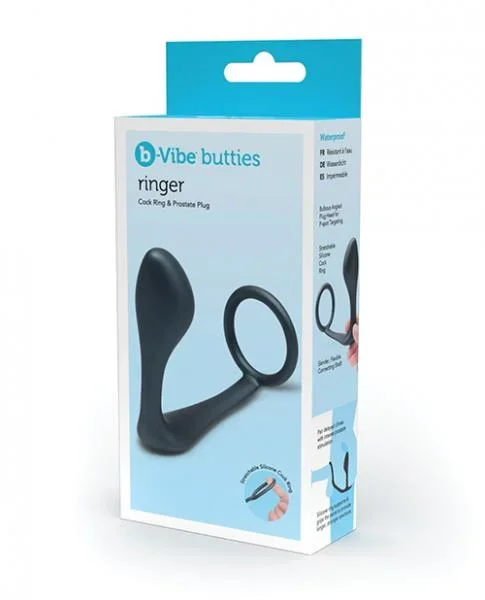 b-Vibe Butties Ringer Cock Ring & Prostate Plug – Black