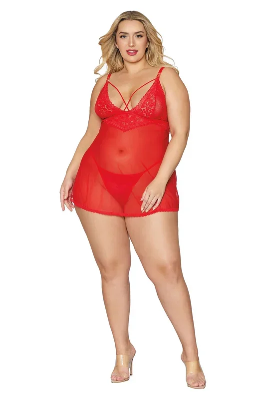 Babydoll and G-String – Queen Size – Lipstick Red