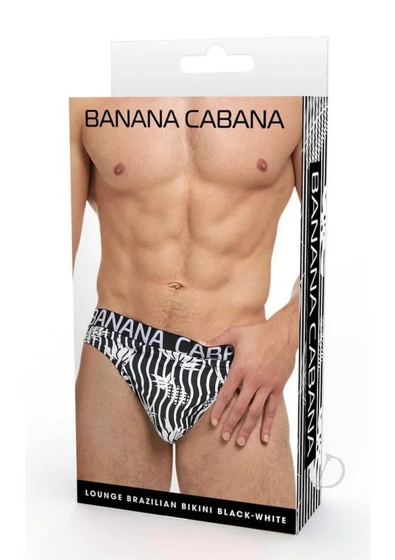 Banana Cabana Brazilian Bikini Black White Medium Large