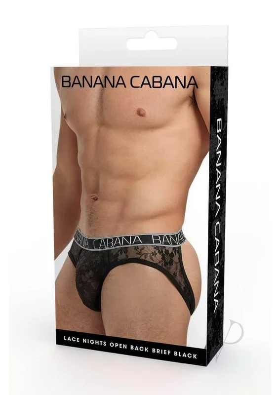 Banana Cabana Lace Nights Open Back Brief Black Small Medium