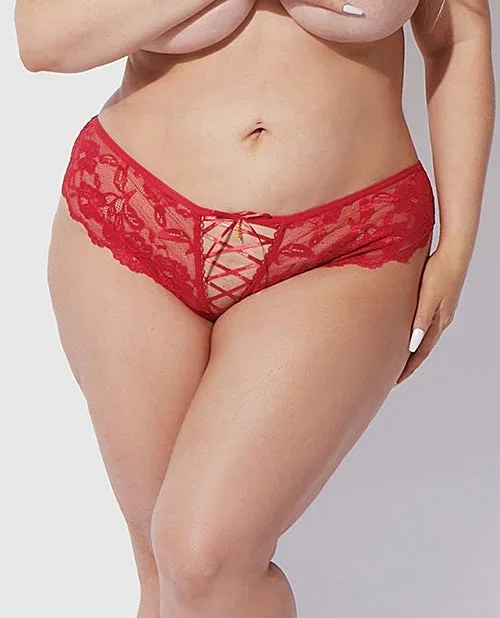 Bella Lace Up Tanga Panty w/Jewel Detail – Red 1X/2X