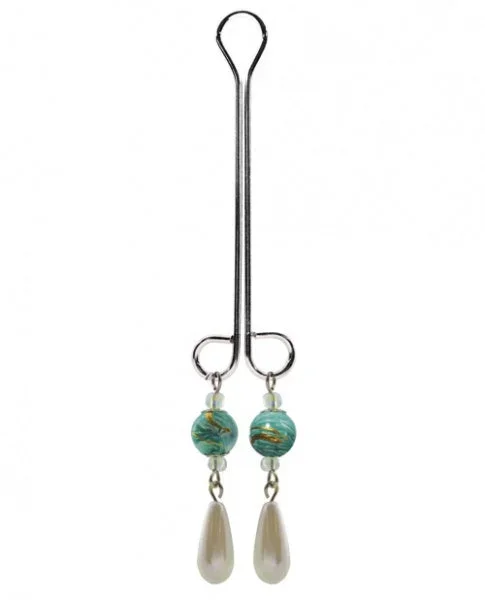Bijoux de Nip Clit Clamp Double Loop w/Pearls & Green Beads