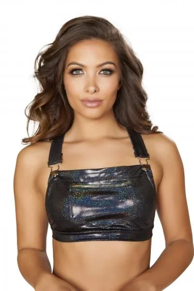 Black – Crop Top with Front Pocket Detail –
