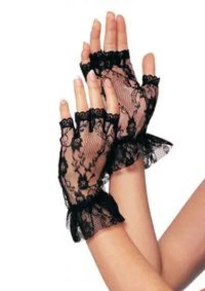 Black – Lace Fingerless Wrist Gloves – One Size