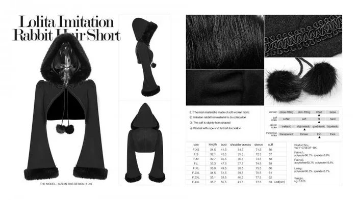 Black – Lolita Soft Woolen Hooded Short Coat –