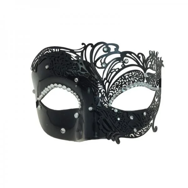 Black – Metal Cut Venetian Mask with Eye Crystals