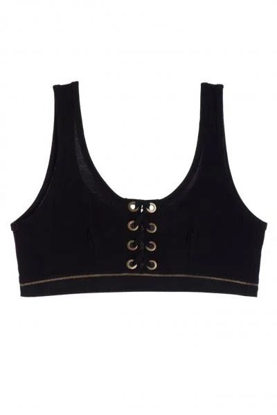 Black – Urban Lace Up Tank Soft Bra Top –
