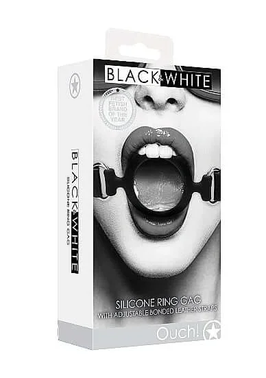 Black and White Silicone Ring Gag with Adjustable Straps